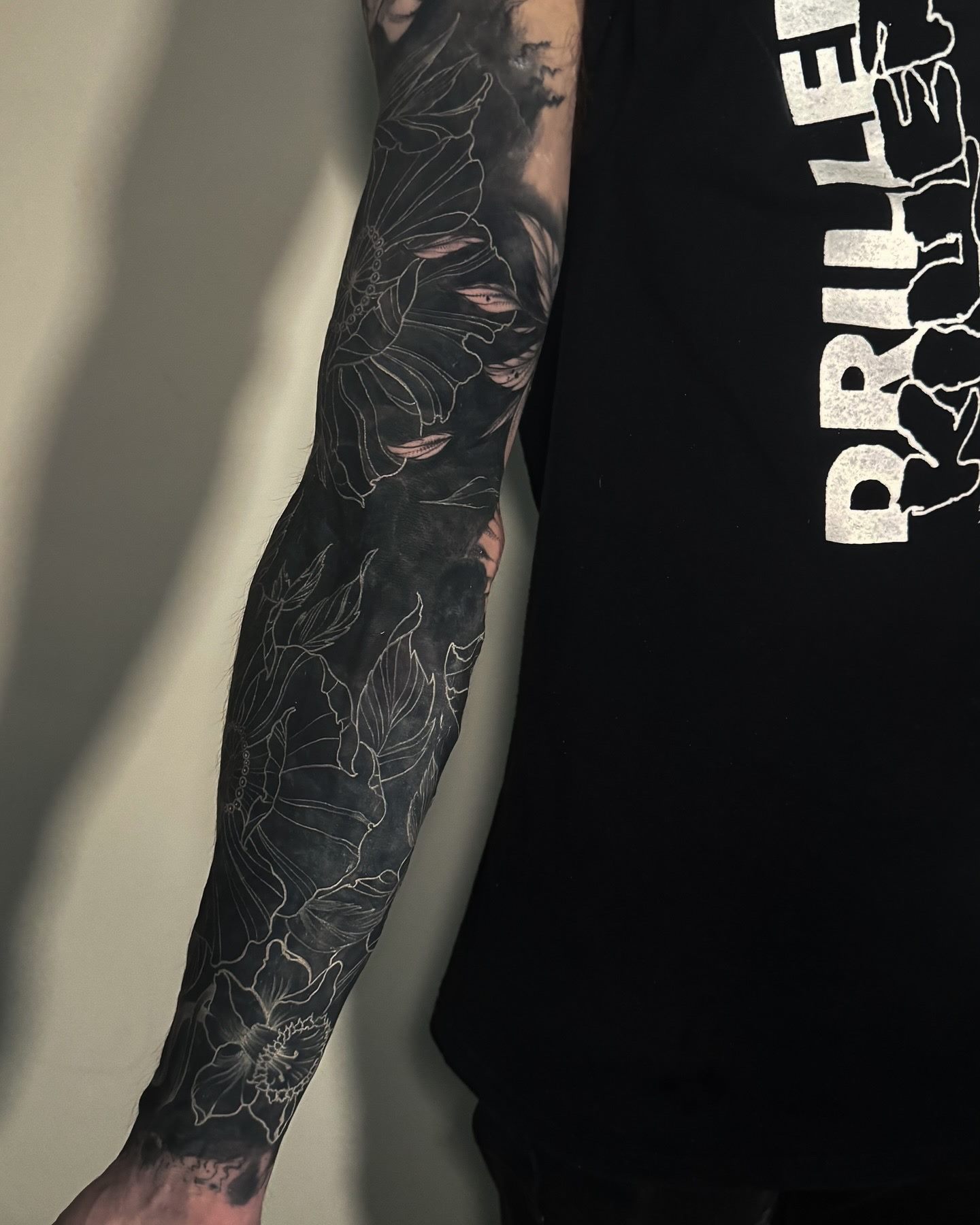 White on black — floral sleeve cover-up